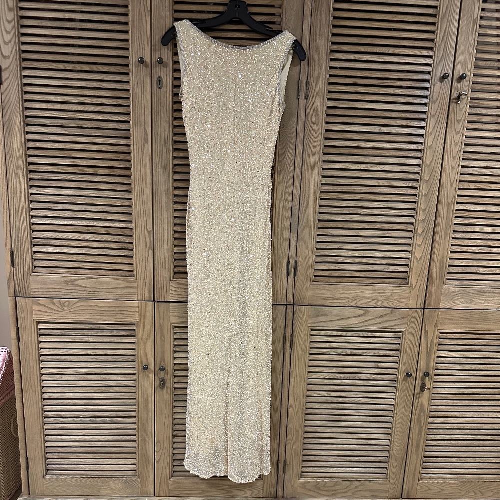 Vintage Stenay Beaded Sequined Gold Silk Evening Gown Low Back Size 4